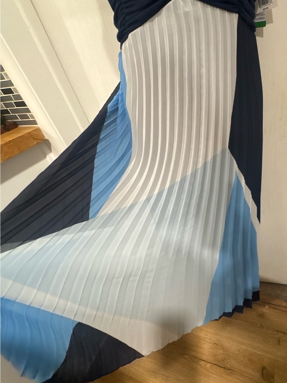 Sleeveless summer/spring Navy and Light Blue Pleated Maxi Dress - Picture 2 of 6